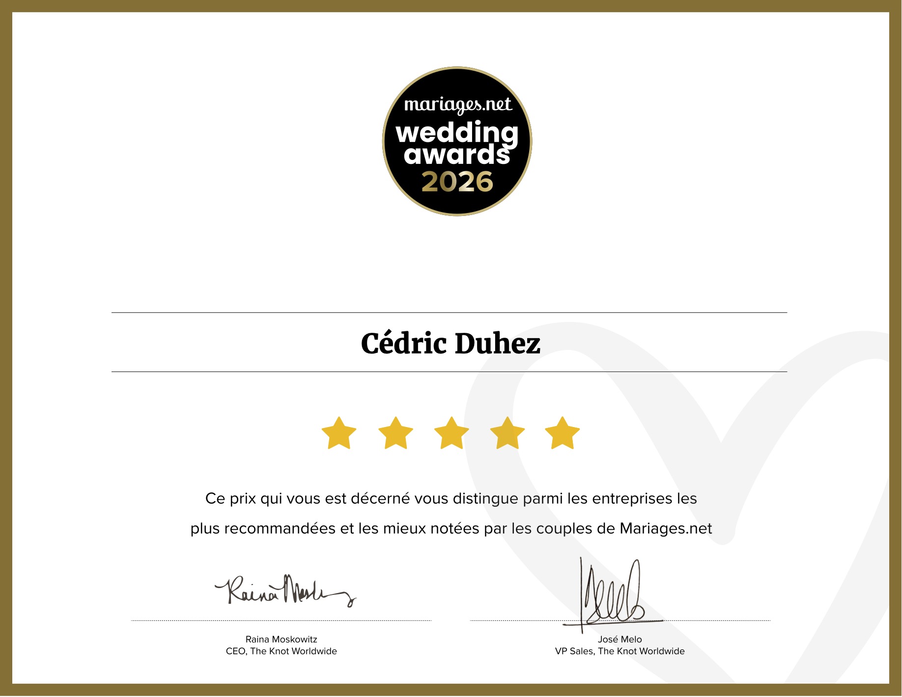 Wedding Awards 2026 – photographe de mariage